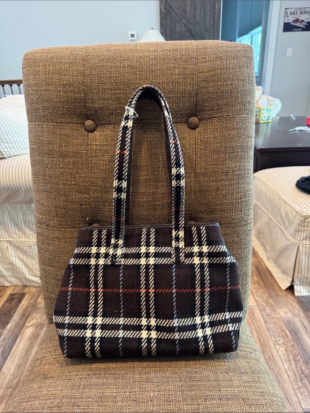 Burberrys vintage wool plaid shoulder bag purse authentic COA